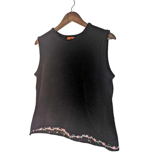 Hearts of Palm embellished chenille black sweater vest sz Large - Picture 1 of 6